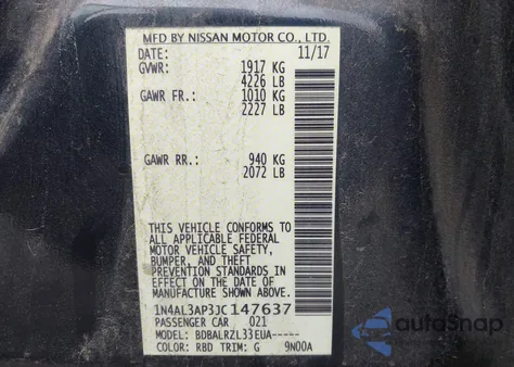 2018 Nissan Altima 2.5 Sl from USA, damaged, VIN 1N4AL3AP3JC147637